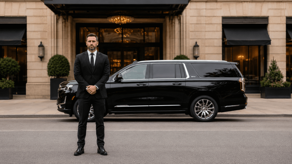 Private black SUV for Boston to New York car service with professional chauffeur