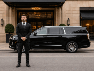 Private black SUV for Boston to New York car service with professional chauffeur
