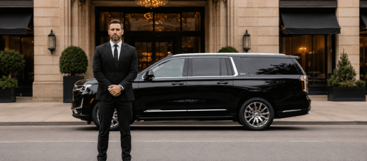 Private black SUV for Boston to New York car service with professional chauffeur