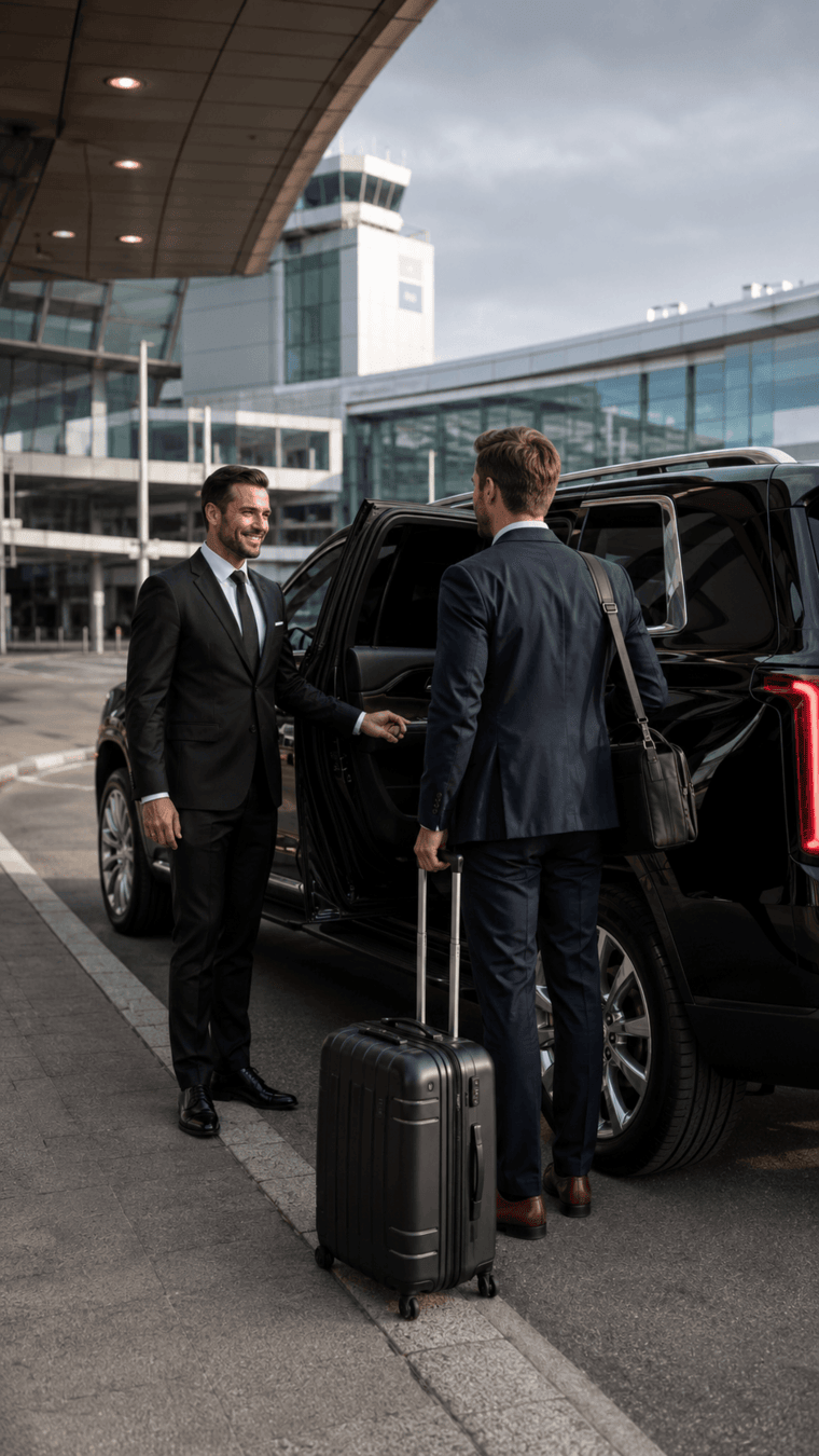 Car service Logan Airport chauffeur assisting travelers with luggage