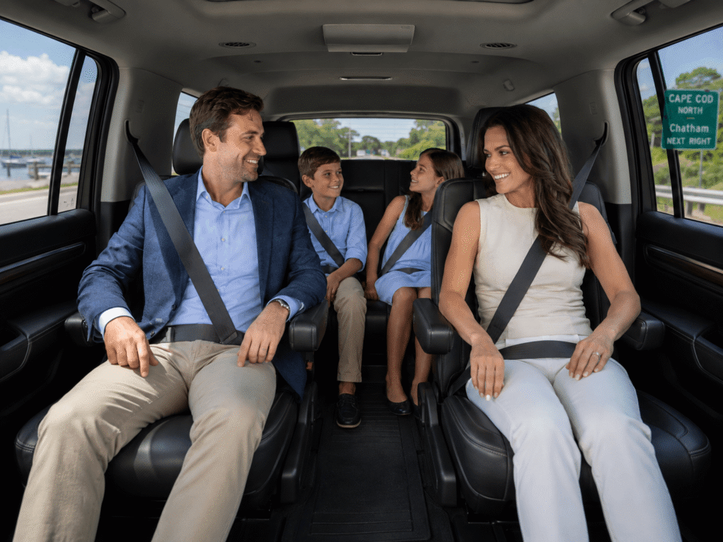Family with two children traveling in a private SUV for Boston to Chatham Cape Cod car service