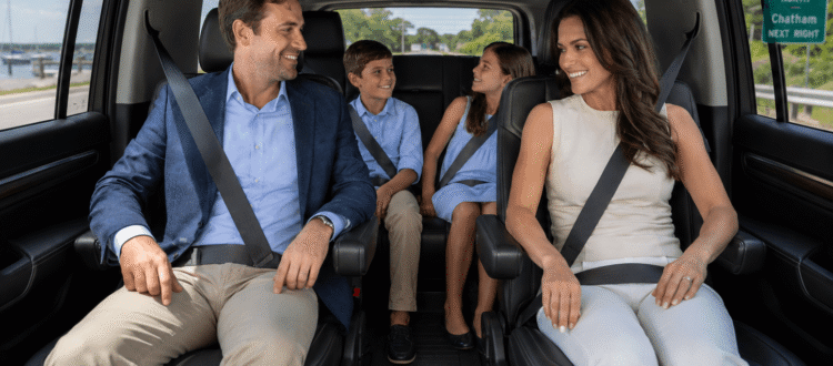 Family with two children traveling in a private SUV for Boston to Chatham Cape Cod car service