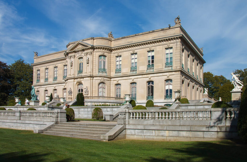 The Elms mansion in Newport, Rhode Island, with grand stone facade, terraces, and landscaped grounds