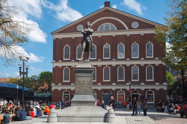 Faneuil Hall with the Samuel Adams statue in downtown Boston