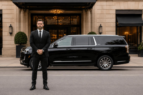 Private black SUV for Boston to New York car service with professional chauffeur
